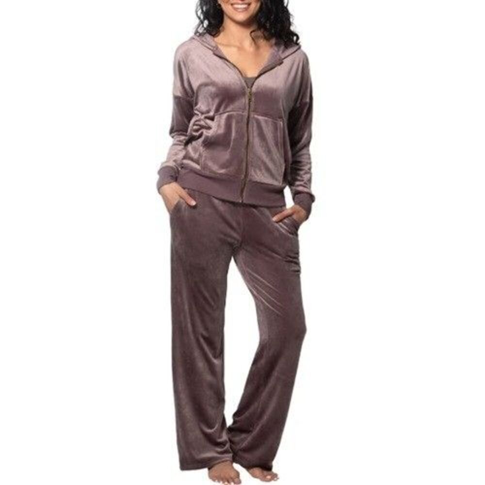 Felina Women's 2-Piece Small S Taupe Velour Hoodie & Jogger Set NWOT Sparrow